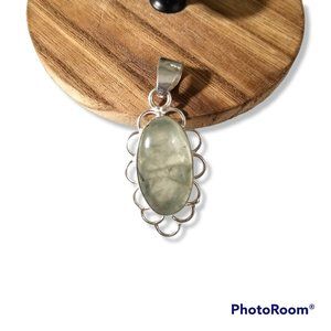 Green Prehnite Cabochon Oval Pendant In Sterling Silver